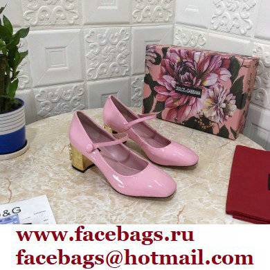 Dolce & Gabbana Heel 6.5cm Patent Leather Mary Janes Pink with DG Karol Heel 2021 - Click Image to Close
